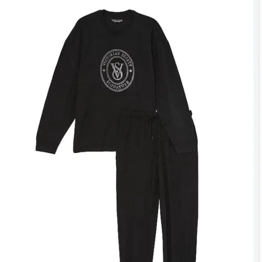 VICTORIA SECRET | Rhinestone Graphic Cotton PJ Set | BLACK | LARGE